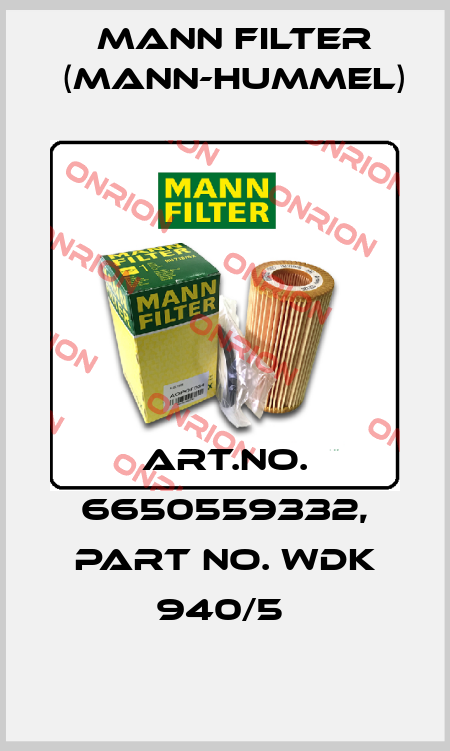 Art.No. 6650559332, Part No. WDK 940/5  Mann Filter (Mann-Hummel)