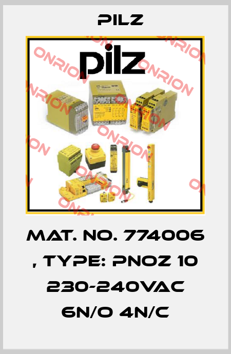 Mat. No. 774006 , Type: PNOZ 10 230-240VAC 6n/o 4n/c Pilz