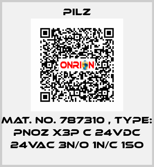 Mat. No. 787310 , Type: PNOZ X3P C 24VDC 24VAC 3n/o 1n/c 1so Pilz