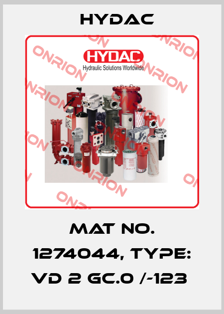 Mat No. 1274044, Type: VD 2 GC.0 /-123  Hydac