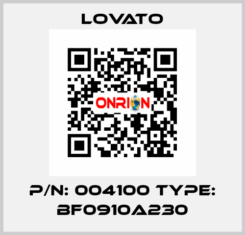 P/N: 004100 Type: BF0910A230 Lovato