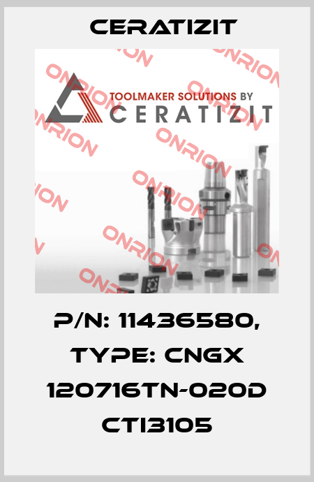 P/N: 11436580, Type: CNGX 120716TN-020D CTI3105 Ceratizit