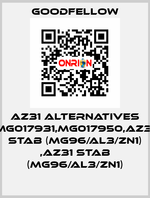 AZ31 alternatives MG017931,MG017950,AZ31 Stab (Mg96/Al3/Zn1) ,AZ31 Stab (Mg96/Al3/Zn1) Goodfellow