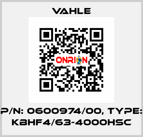 P/n: 0600974/00, Type: KBHF4/63-4000HSC Vahle