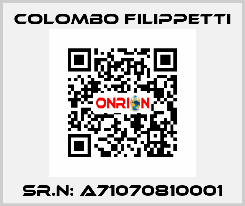 Sr.N: A71070810001 Colombo Filippetti