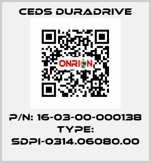 p/n: 16-03-00-000138 type: SDPI-0314.06080.00 Ceds Duradrive