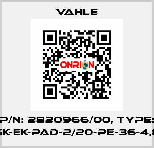 P/n: 2820966/00, Type: SK-EK-PAD-2/20-PE-36-4,8 Vahle