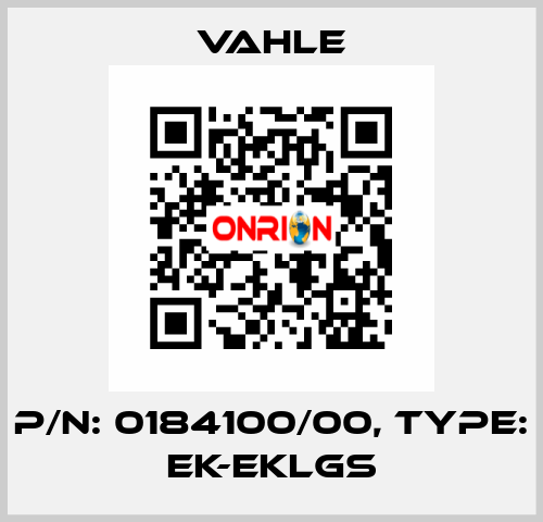 P/n: 0184100/00, Type: EK-EKLGS Vahle