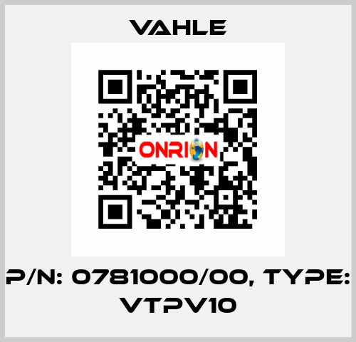 P/n: 0781000/00, Type: VTPV10 Vahle