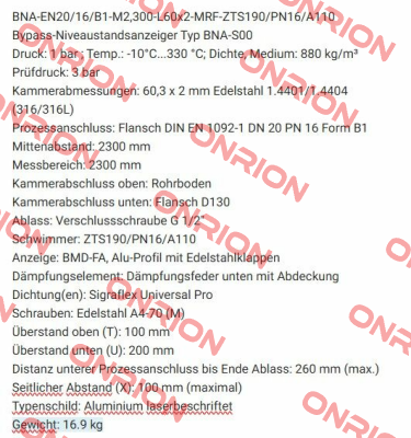 BNA-EN20/16/B1-M2,300-L60x2-MRF-ZTS190/PN16/A110 Ksr Kuebler