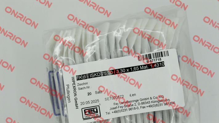 FK 6 - ISKD 75,00 / 3,30 x 1,65 Mat. 1.4310 Fey