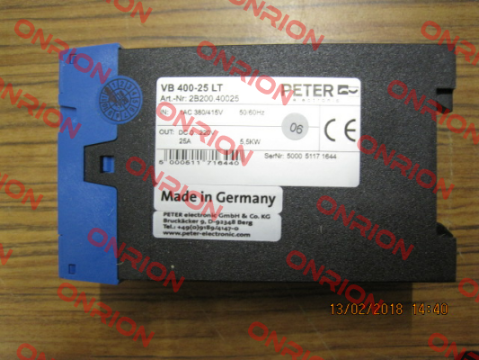 P/N: 29800.40025 Type: VB 400-25 UL, 15s  Peter Electronic