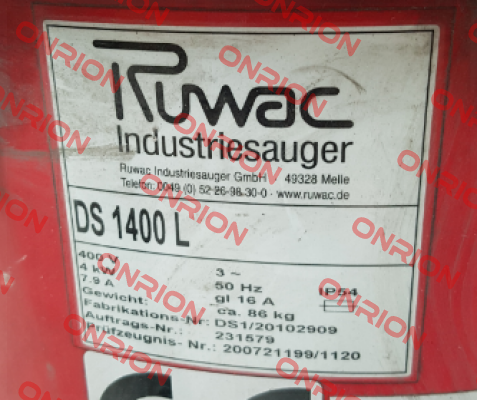 upper fan Ds 1400 L  Ruwac