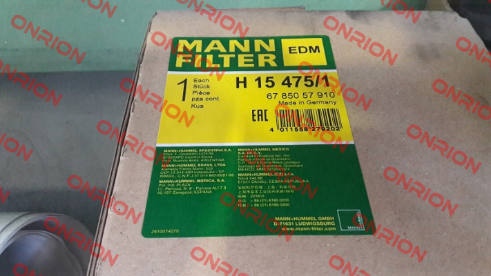 P/N: 6785057910 Type: H 15 475/1 Mann Filter (Mann-Hummel)