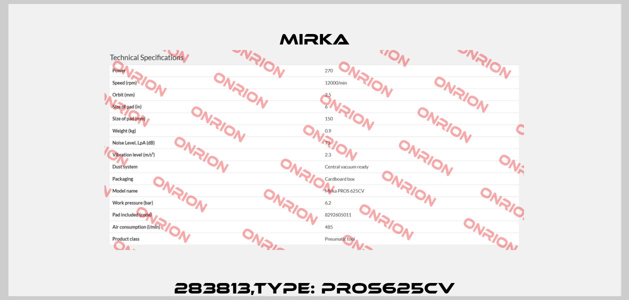 283813,Type: PROS625CV Mirka