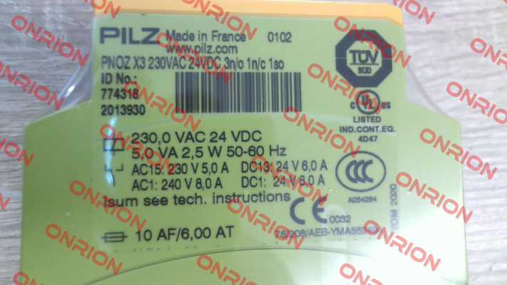 p/n: 774318, Type: PNOZ X3 230VAC 24VDC 3n/o 1n/c 1so Pilz