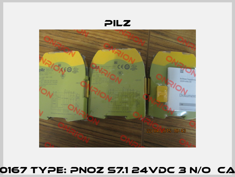 P/N: 750167 Type: PNOZ s7.1 24VDC 3 n/o  cascade Pilz